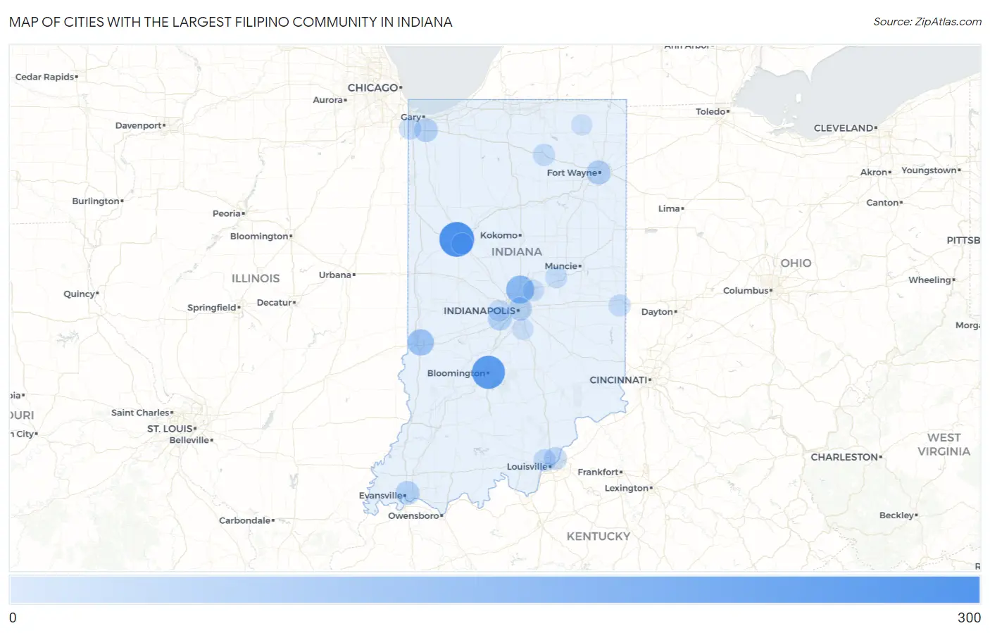 Cities with the Largest Filipino Community in Indiana Map