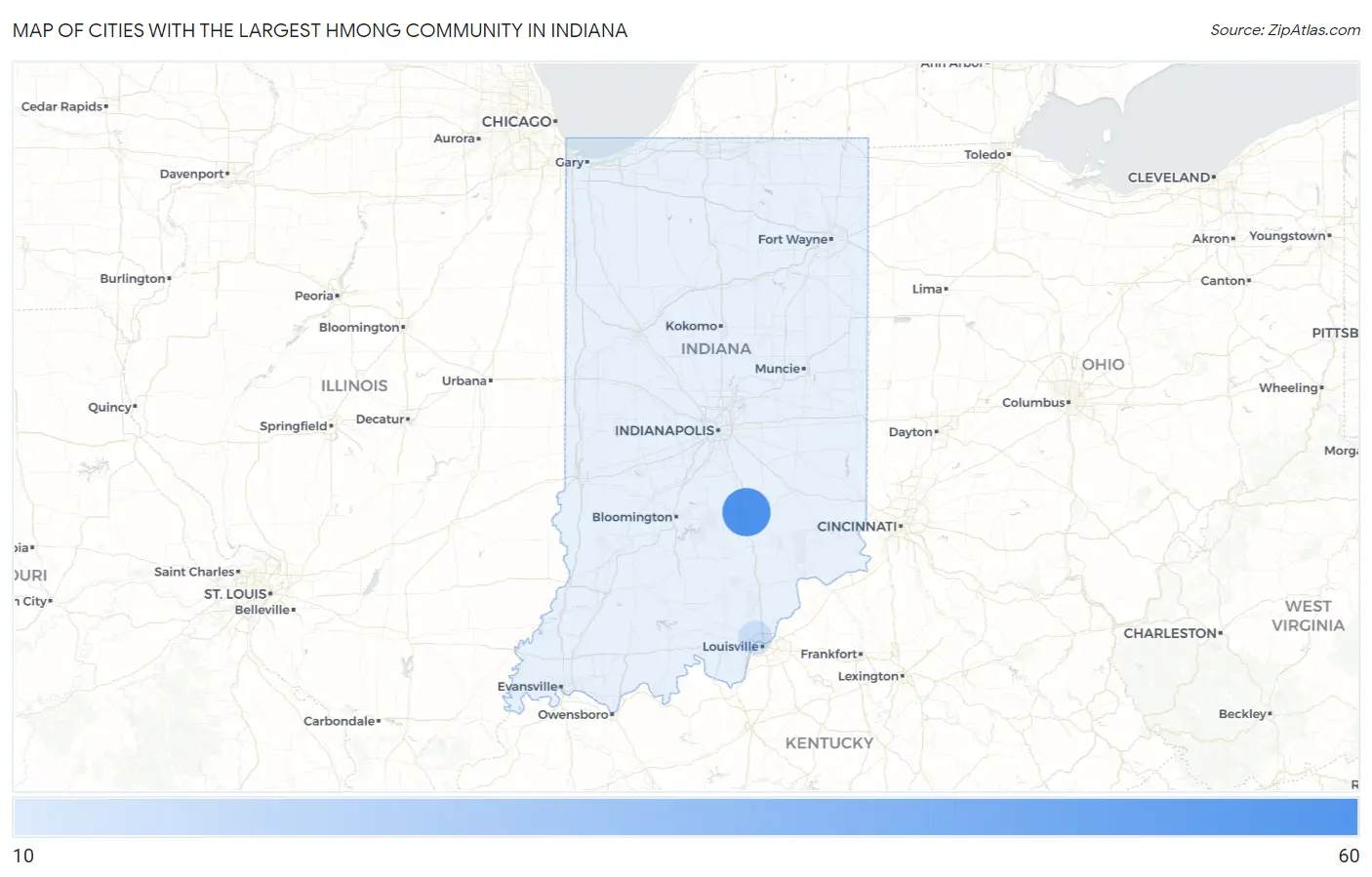 Cities with the Largest Hmong Community in Indiana Map