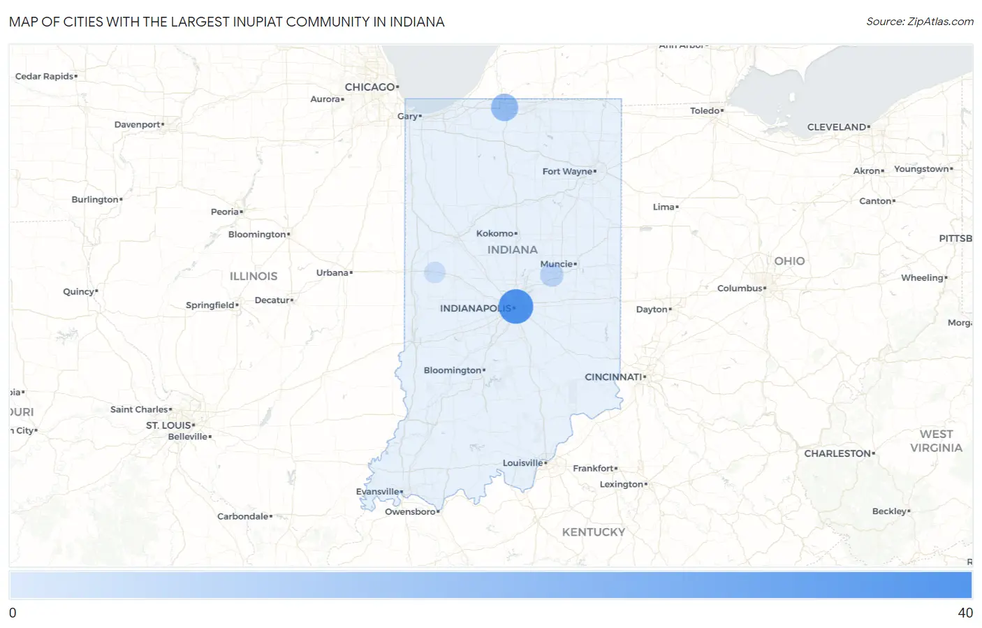 Cities with the Largest Inupiat Community in Indiana Map