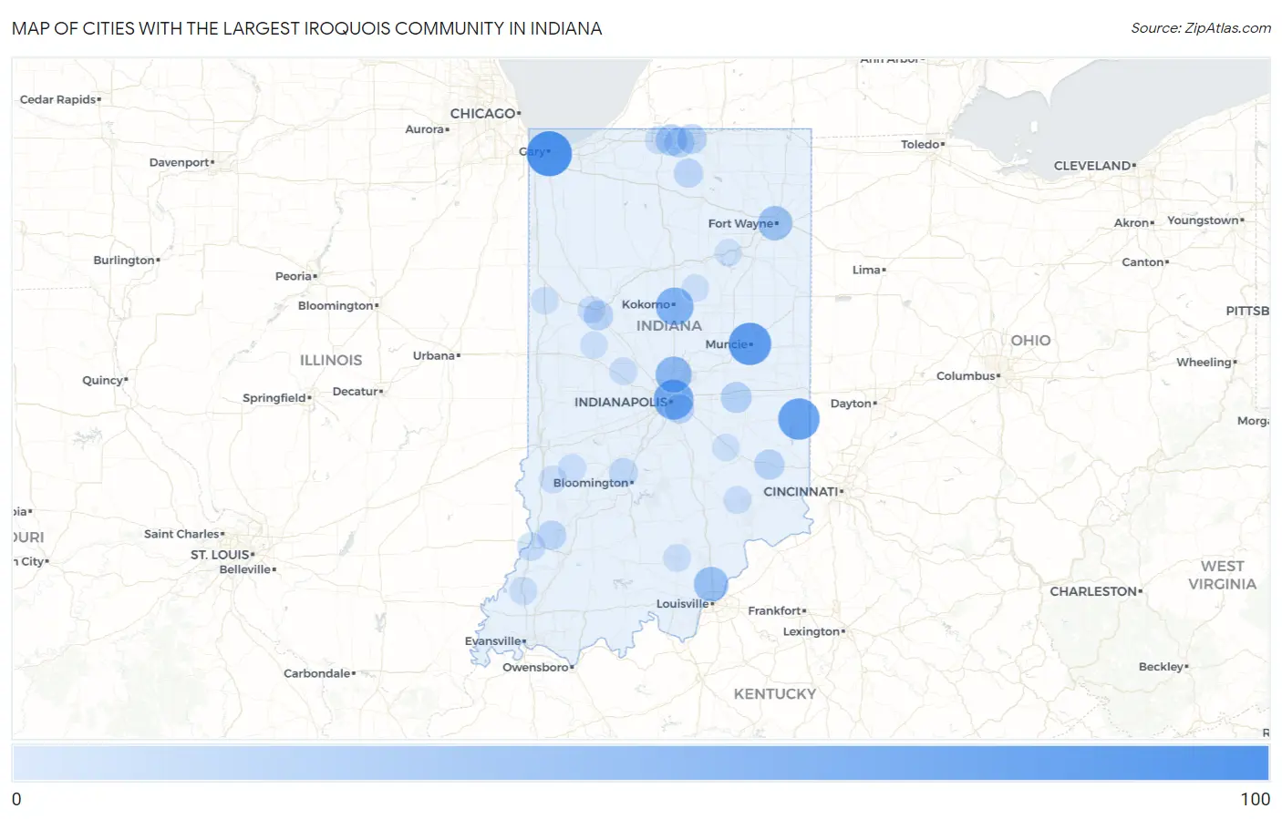 Cities with the Largest Iroquois Community in Indiana Map