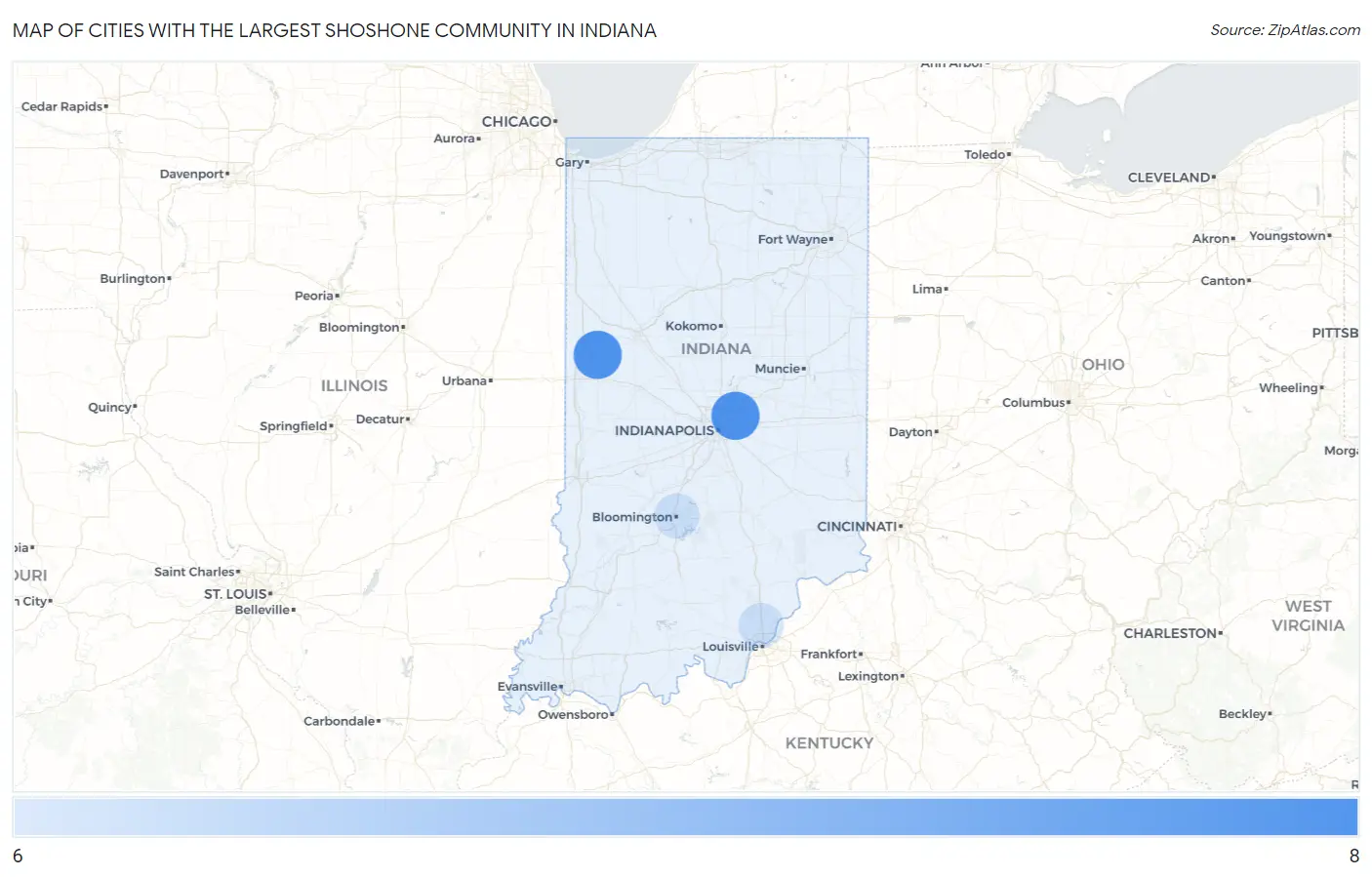 Cities with the Largest Shoshone Community in Indiana Map