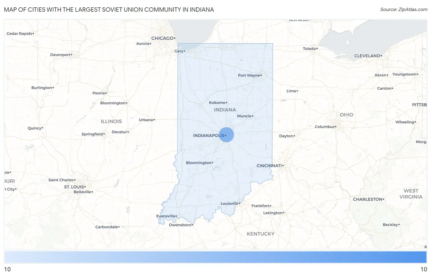 Cities with the Largest Soviet Union Community in Indiana Map