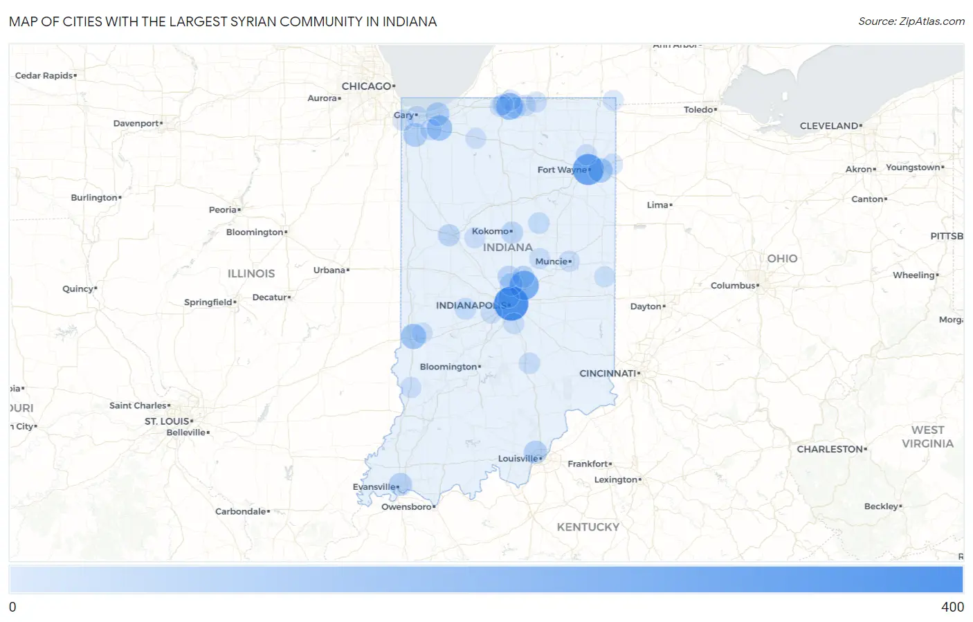 Cities with the Largest Syrian Community in Indiana Map