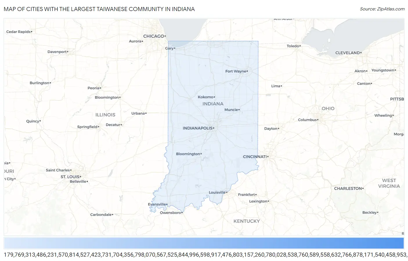 Cities with the Largest Taiwanese Community in Indiana Map