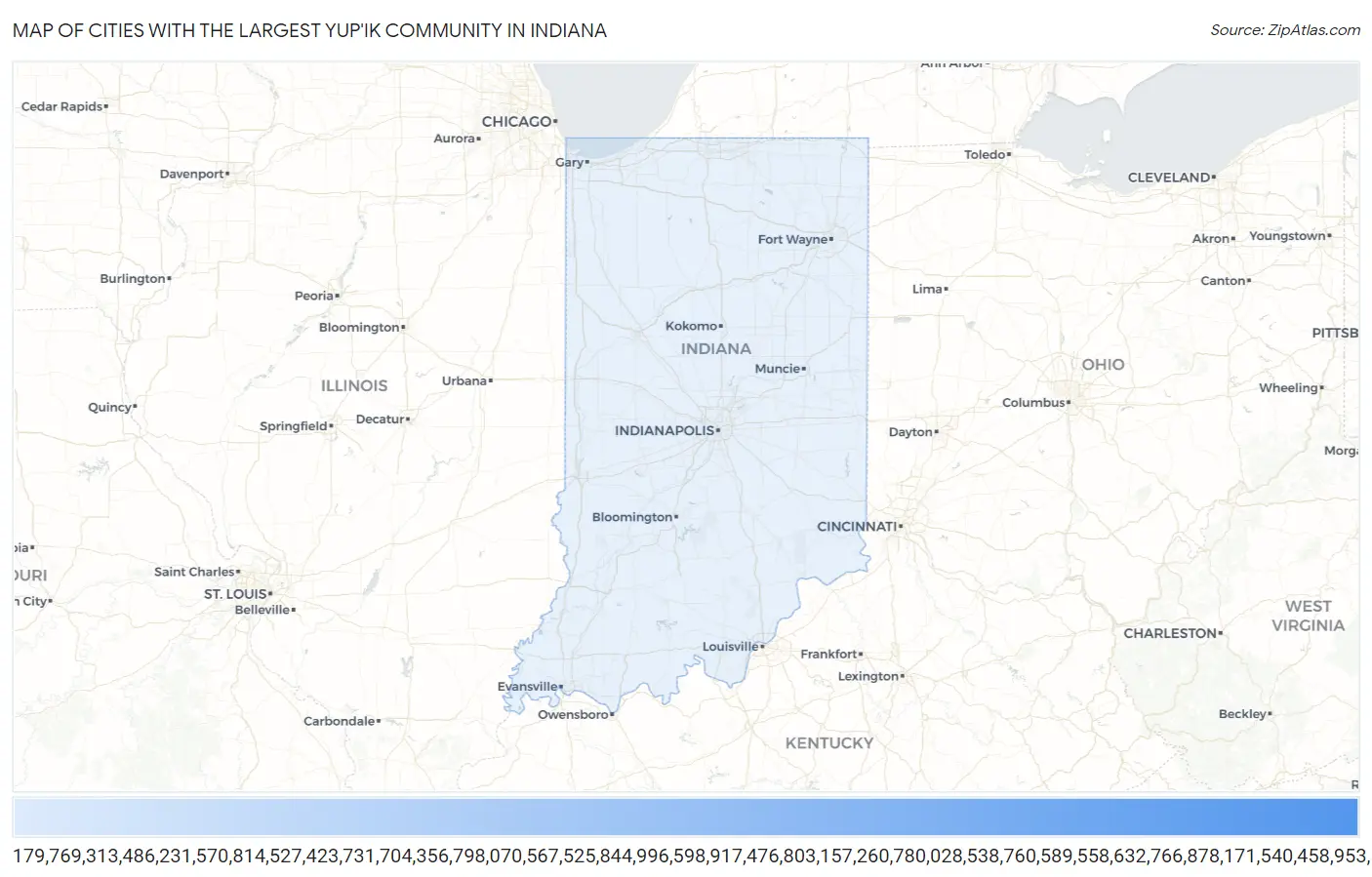 Cities with the Largest Yup'ik Community in Indiana Map