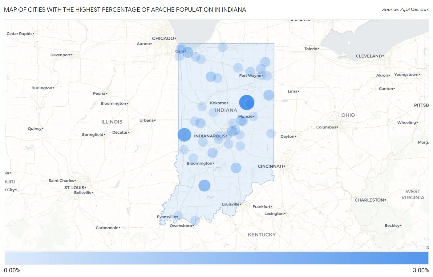 Cities with the Highest Percentage of Apache Population in Indiana Map