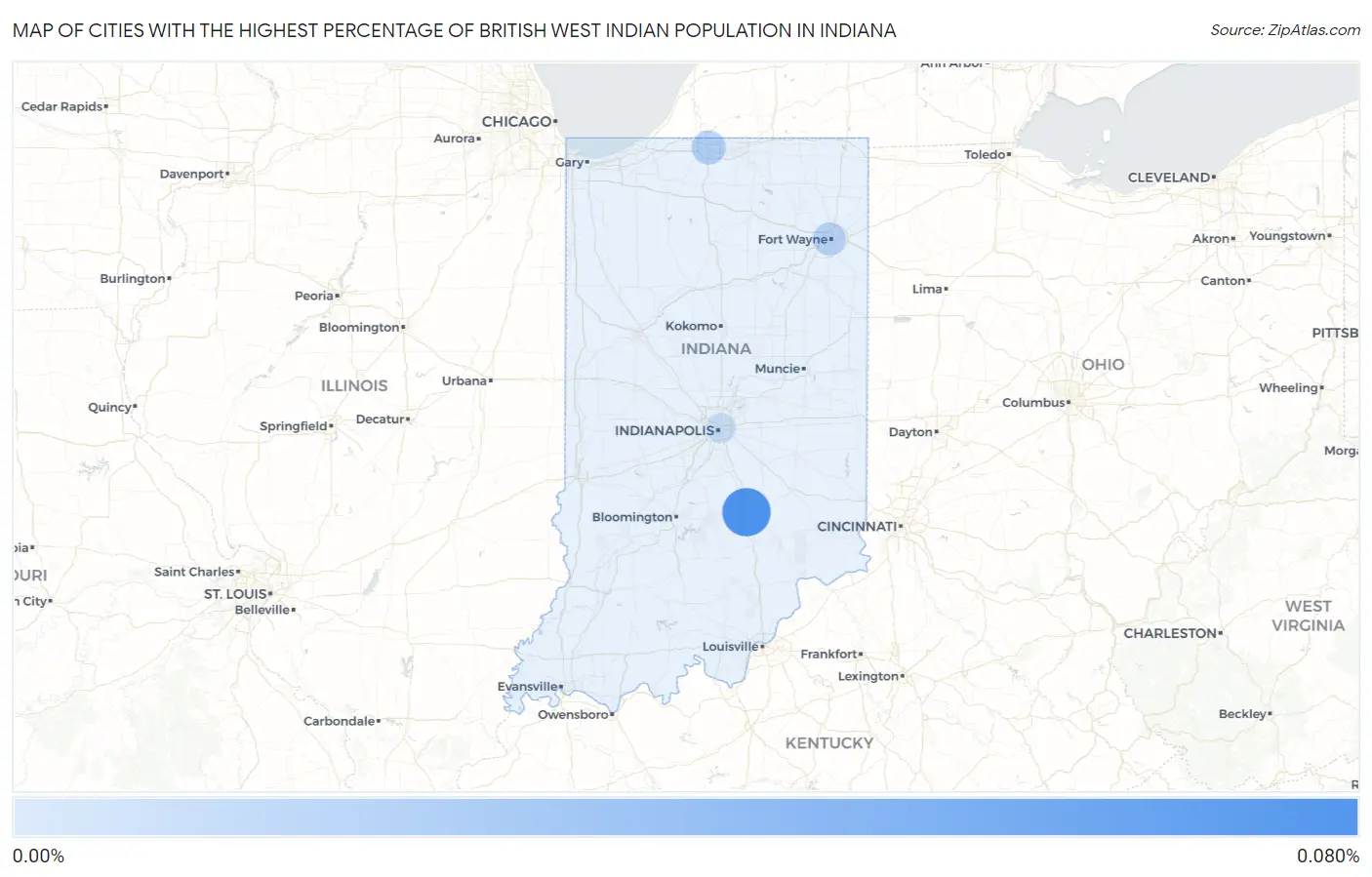 Cities with the Highest Percentage of British West Indian Population in Indiana Map