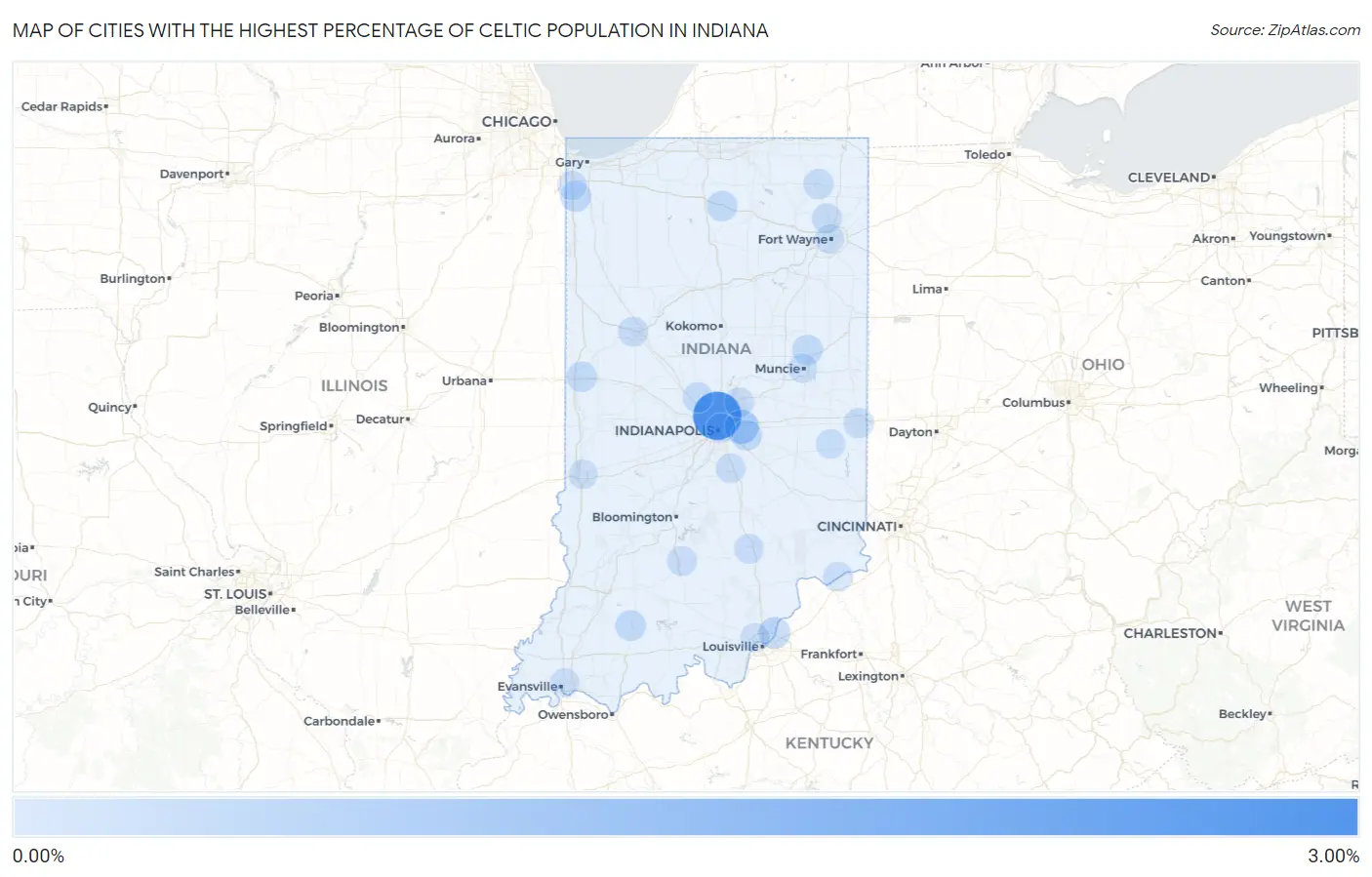 Cities with the Highest Percentage of Celtic Population in Indiana Map