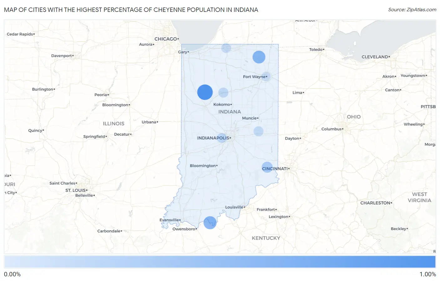 Cities with the Highest Percentage of Cheyenne Population in Indiana Map