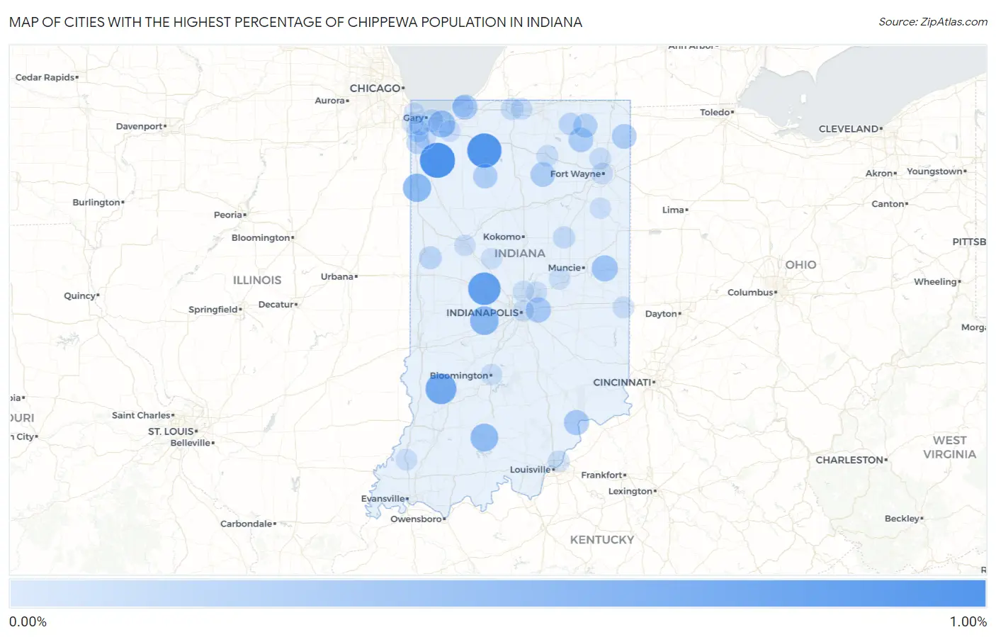 Cities with the Highest Percentage of Chippewa Population in Indiana Map