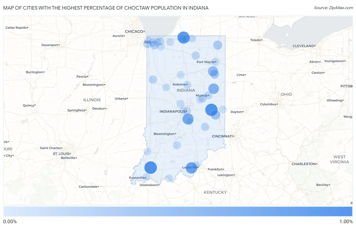 Cities with the Highest Percentage of Choctaw Population in Indiana Map