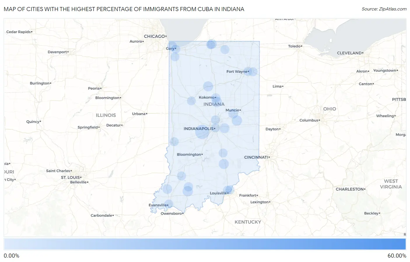 Cities with the Highest Percentage of Immigrants from Cuba in Indiana Map