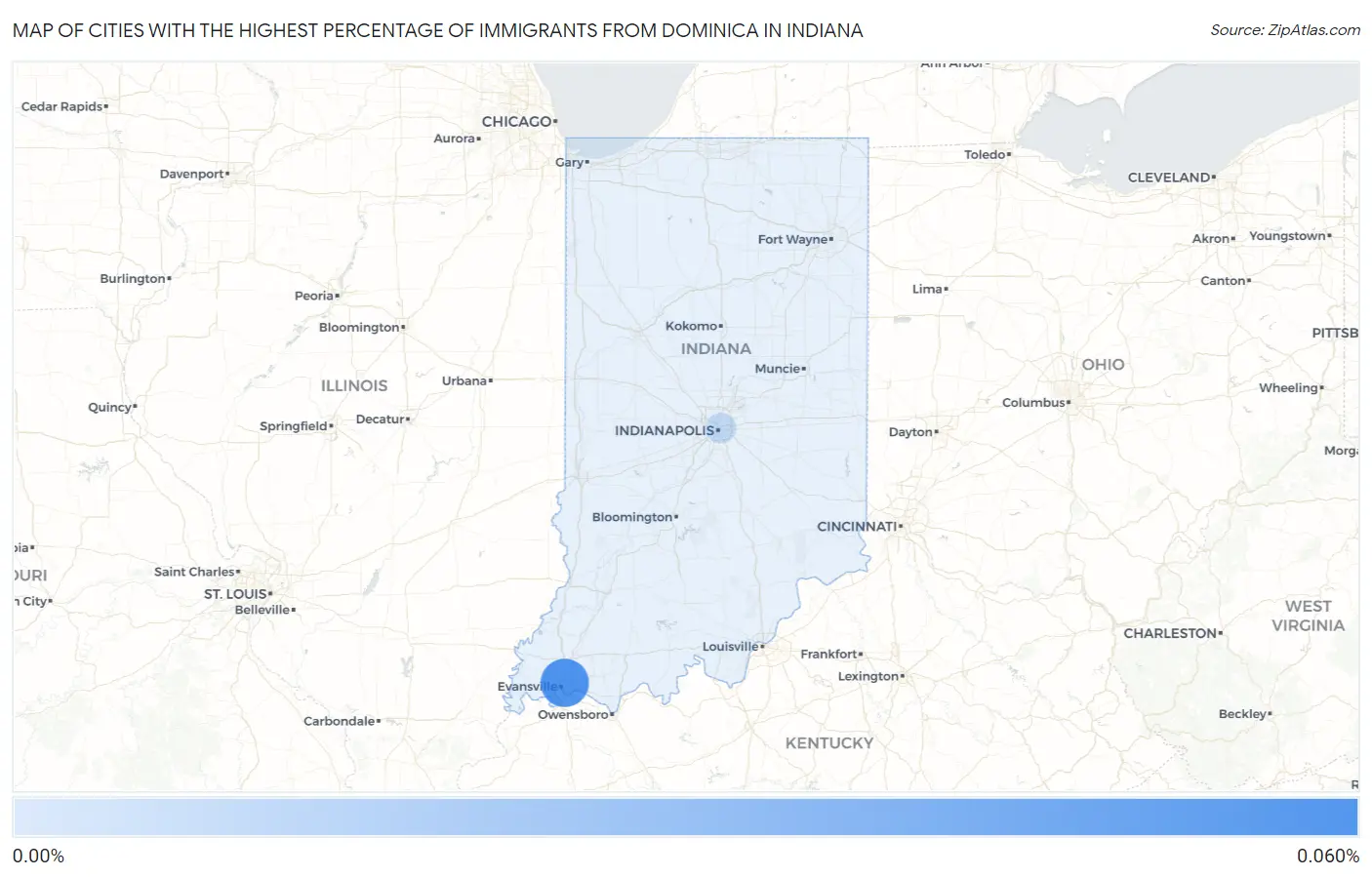 Cities with the Highest Percentage of Immigrants from Dominica in Indiana Map