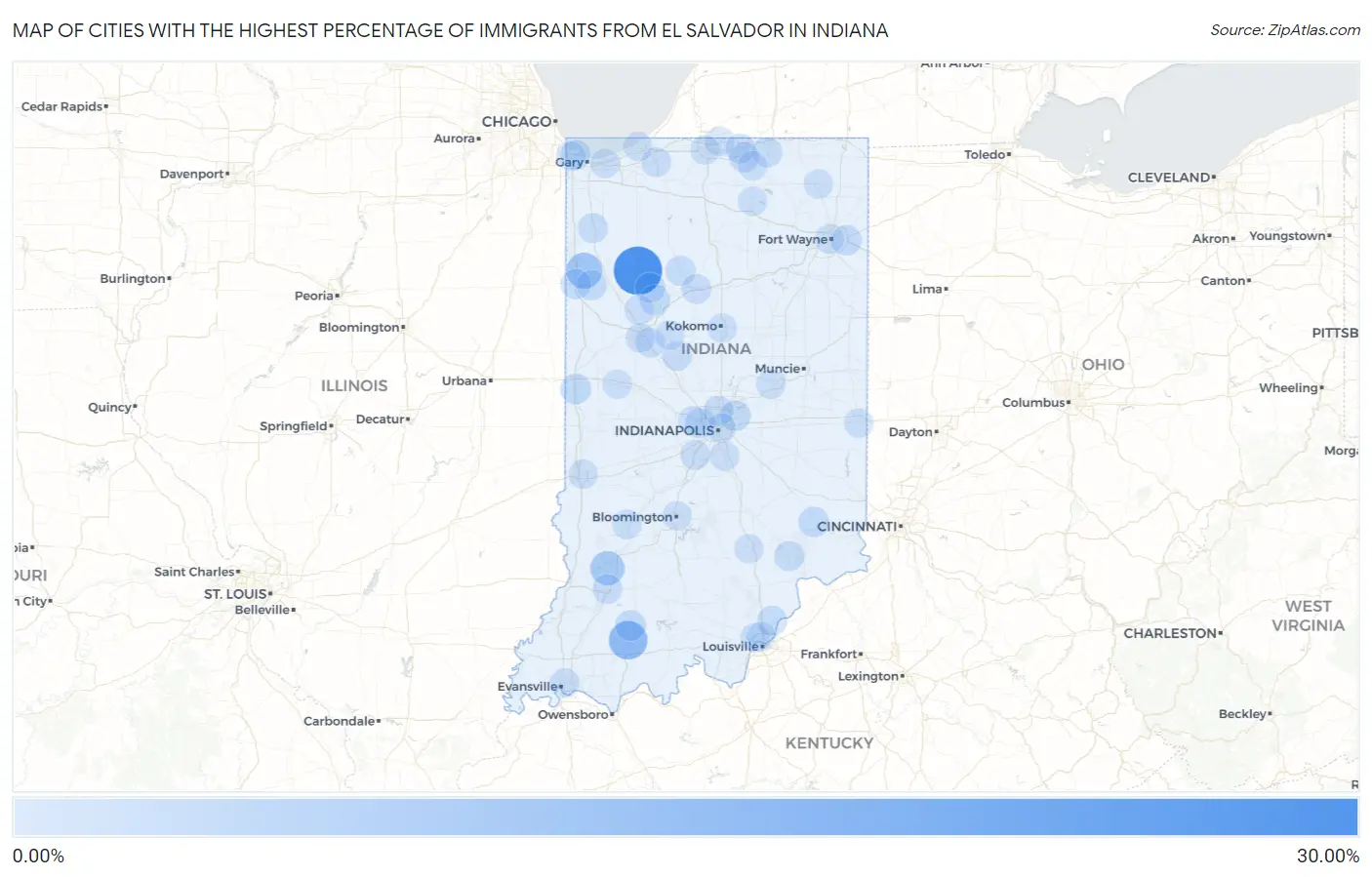 Cities with the Highest Percentage of Immigrants from El Salvador in Indiana Map