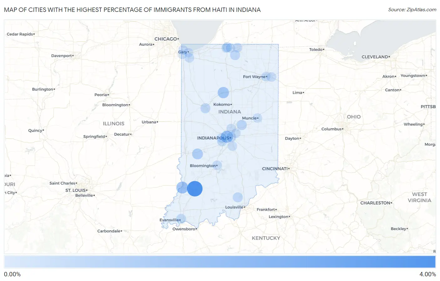 Cities with the Highest Percentage of Immigrants from Haiti in Indiana Map