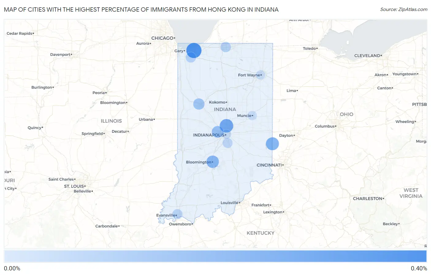 Cities with the Highest Percentage of Immigrants from Hong Kong in Indiana Map