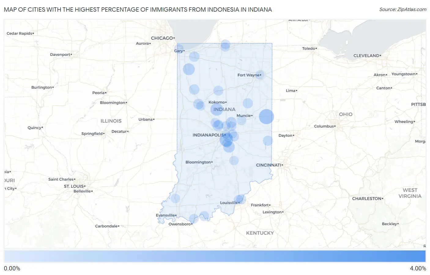 Cities with the Highest Percentage of Immigrants from Indonesia in Indiana Map