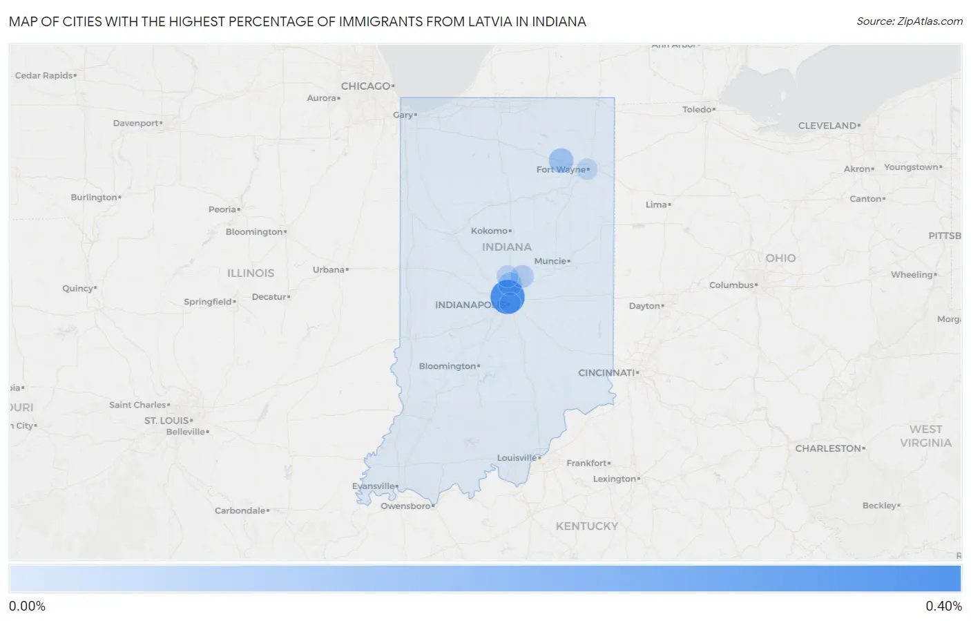 Cities with the Highest Percentage of Immigrants from Latvia in Indiana Map