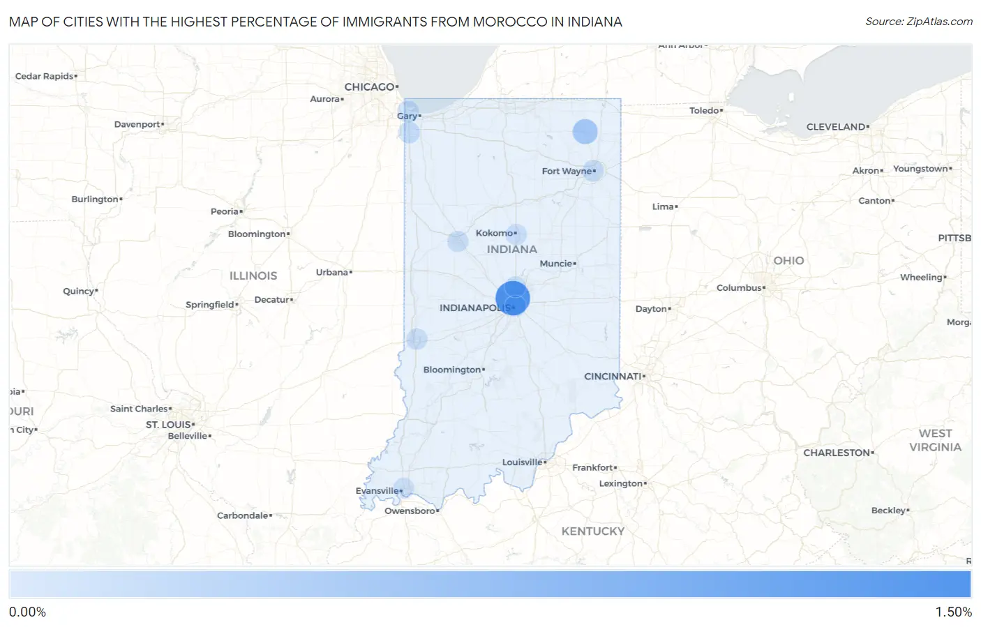Cities with the Highest Percentage of Immigrants from Morocco in Indiana Map