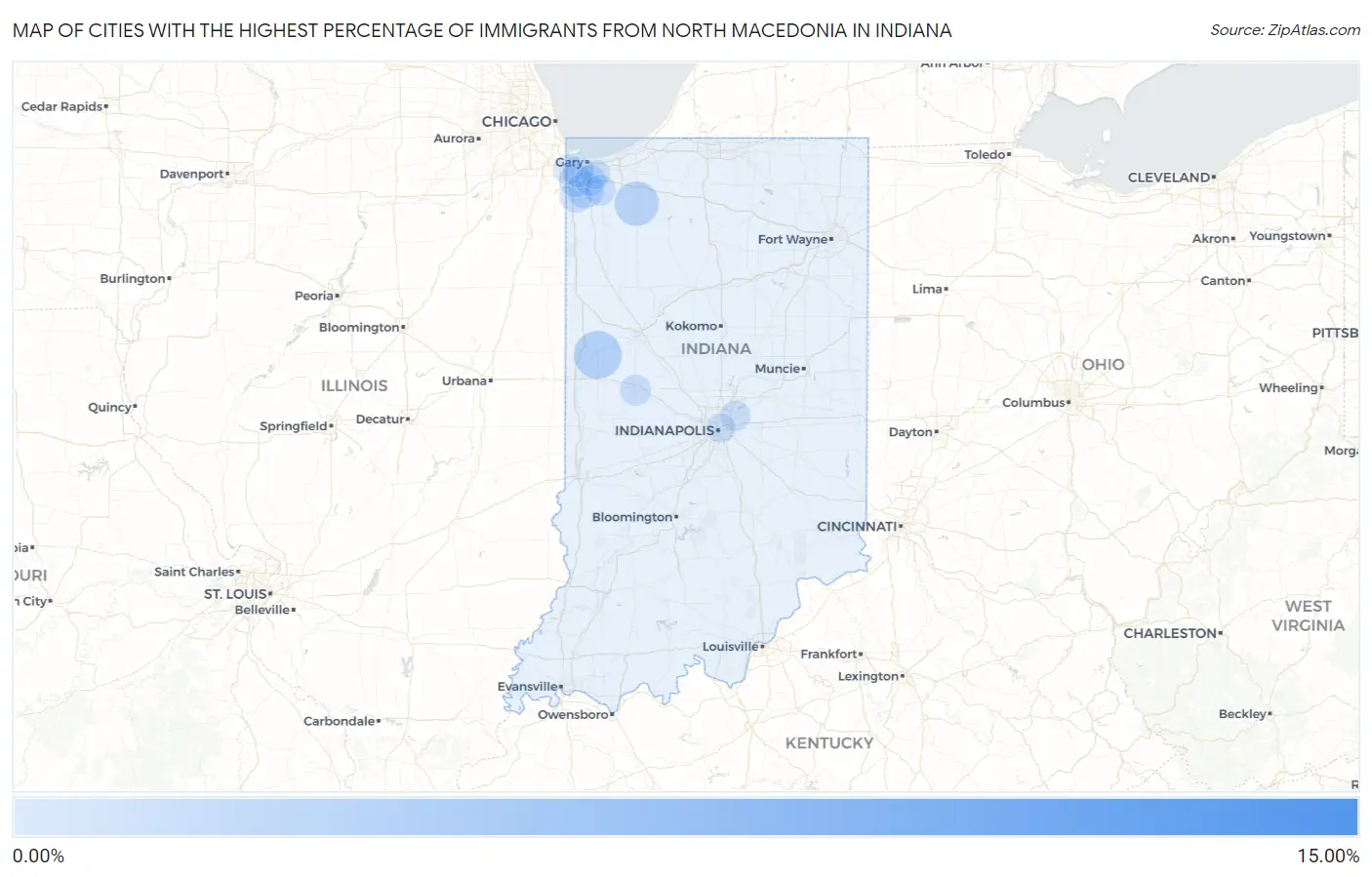Cities with the Highest Percentage of Immigrants from North Macedonia in Indiana Map