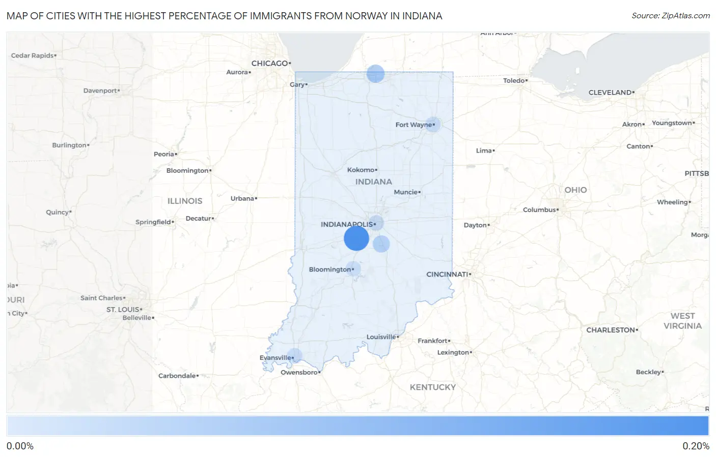 Cities with the Highest Percentage of Immigrants from Norway in Indiana Map