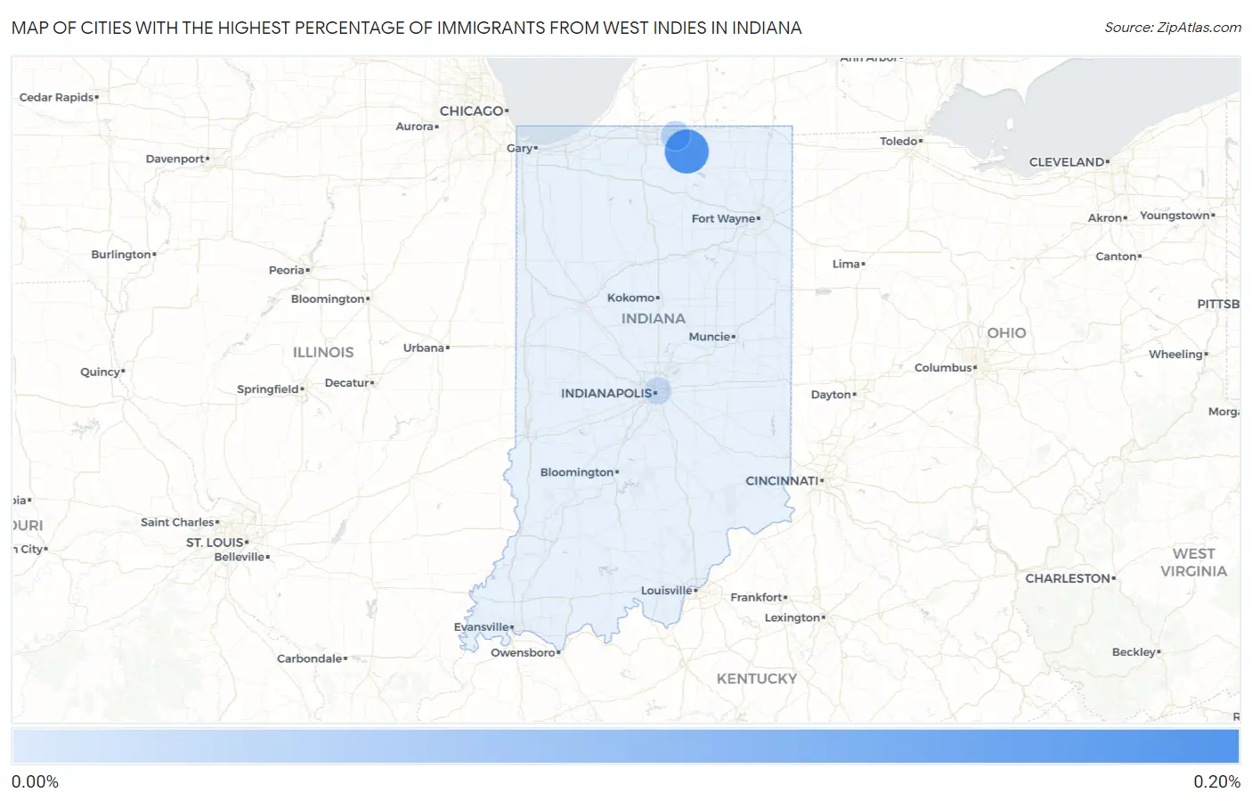 Cities with the Highest Percentage of Immigrants from West Indies in Indiana Map