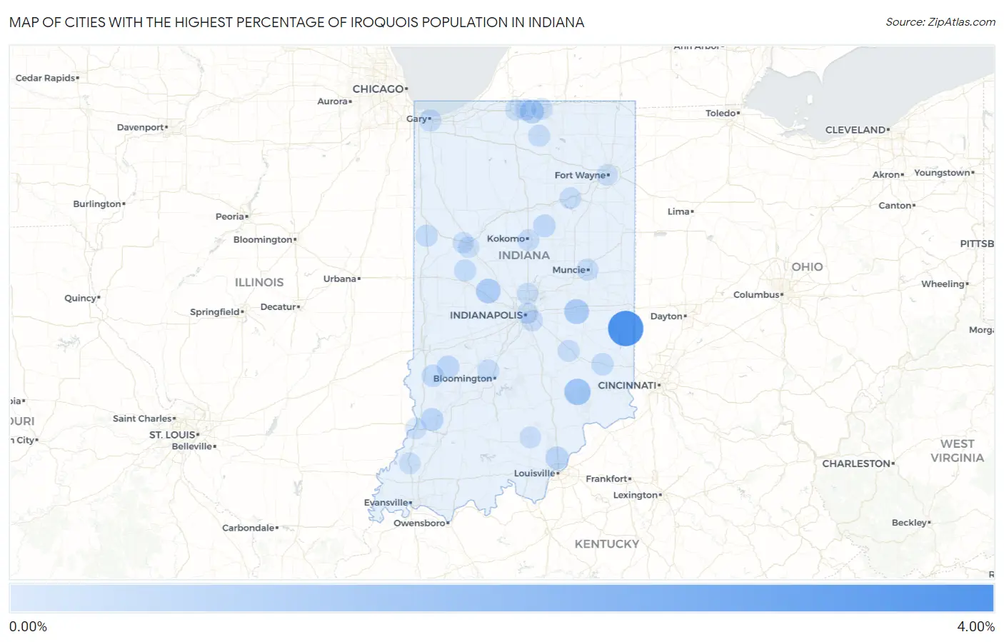 Cities with the Highest Percentage of Iroquois Population in Indiana Map