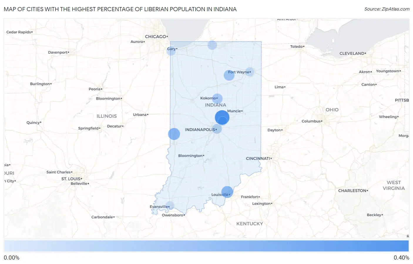 Cities with the Highest Percentage of Liberian Population in Indiana Map