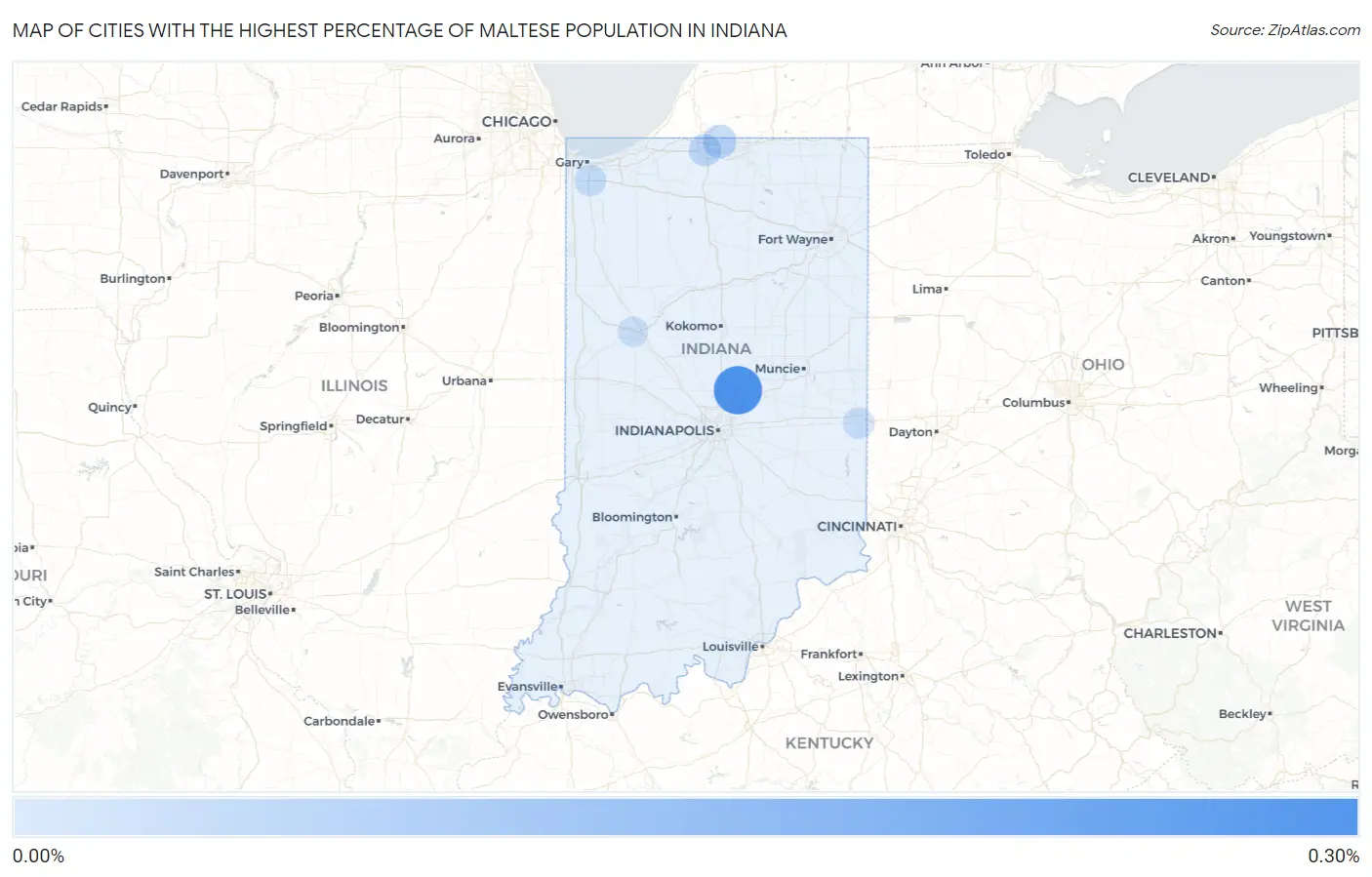 Cities with the Highest Percentage of Maltese Population in Indiana Map