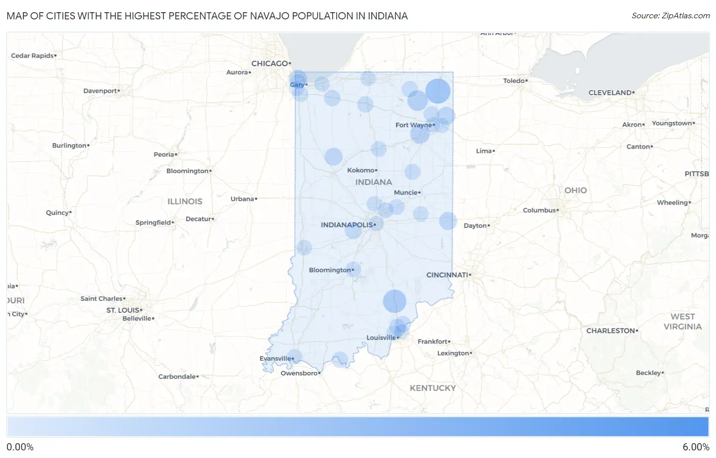 Cities with the Highest Percentage of Navajo Population in Indiana Map