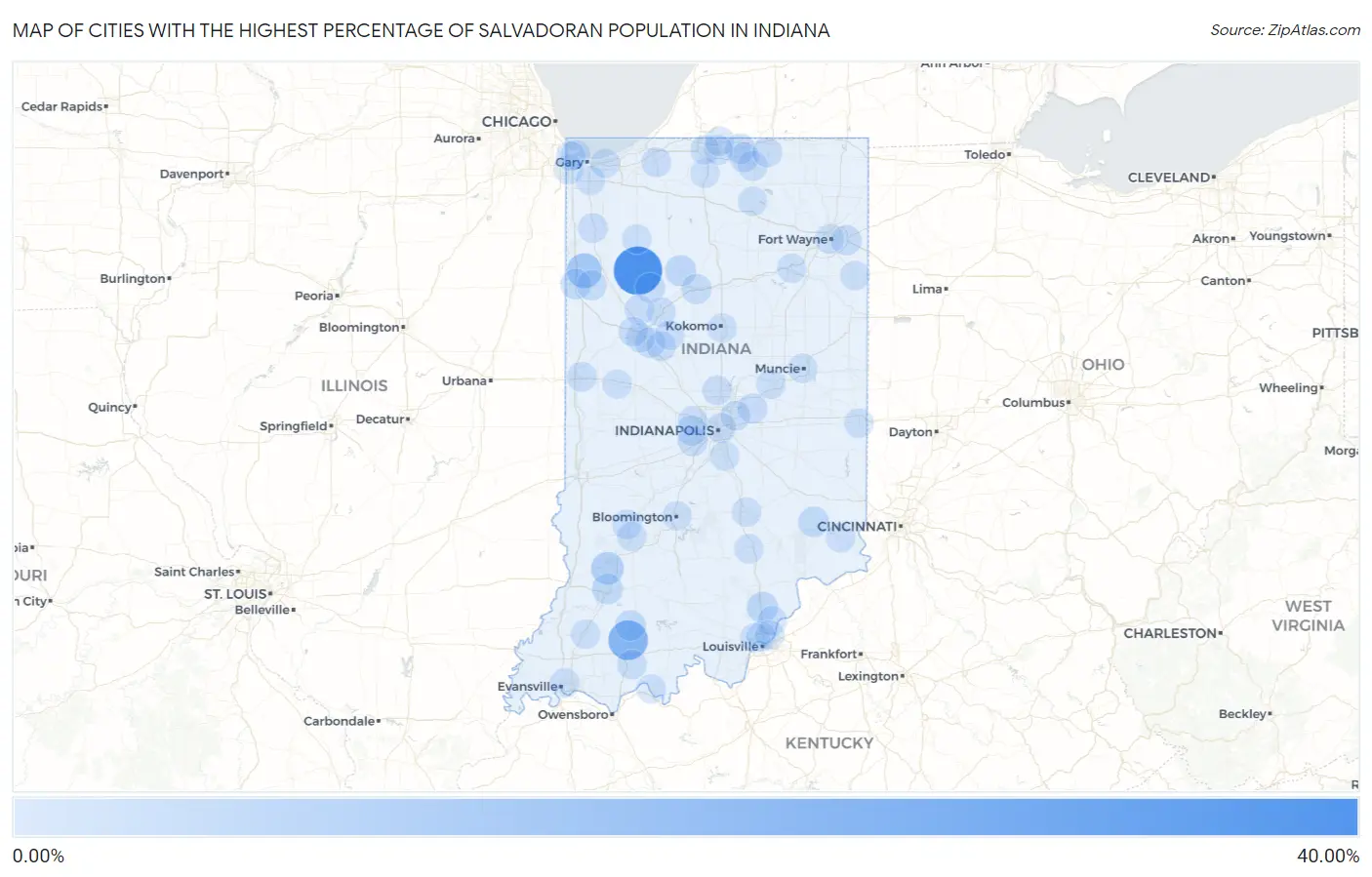 Cities with the Highest Percentage of Salvadoran Population in Indiana Map