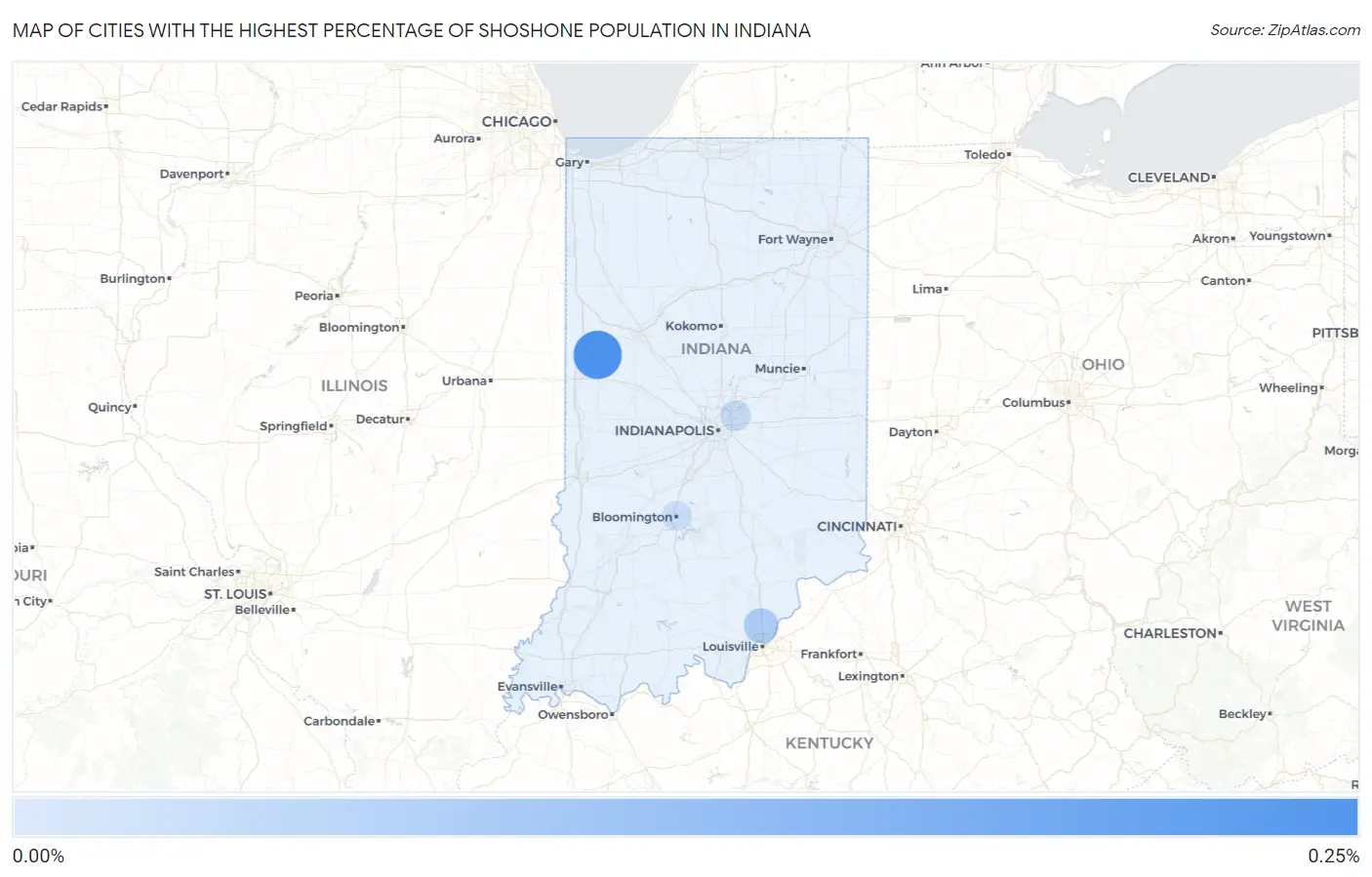 Cities with the Highest Percentage of Shoshone Population in Indiana Map
