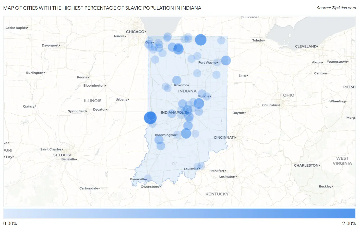 Cities with the Highest Percentage of Slavic Population in Indiana Map