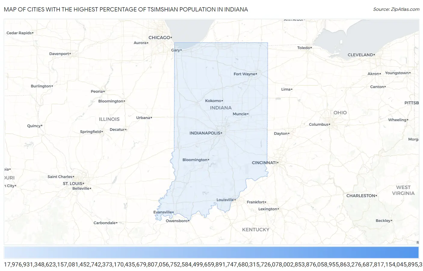 Cities with the Highest Percentage of Tsimshian Population in Indiana Map