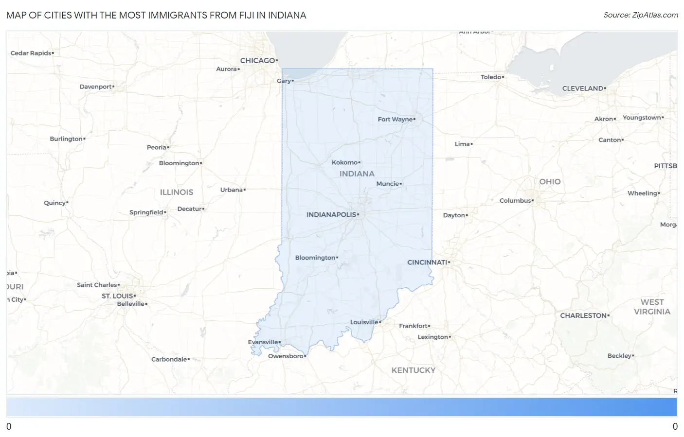 Cities with the Most Immigrants from Fiji in Indiana Map