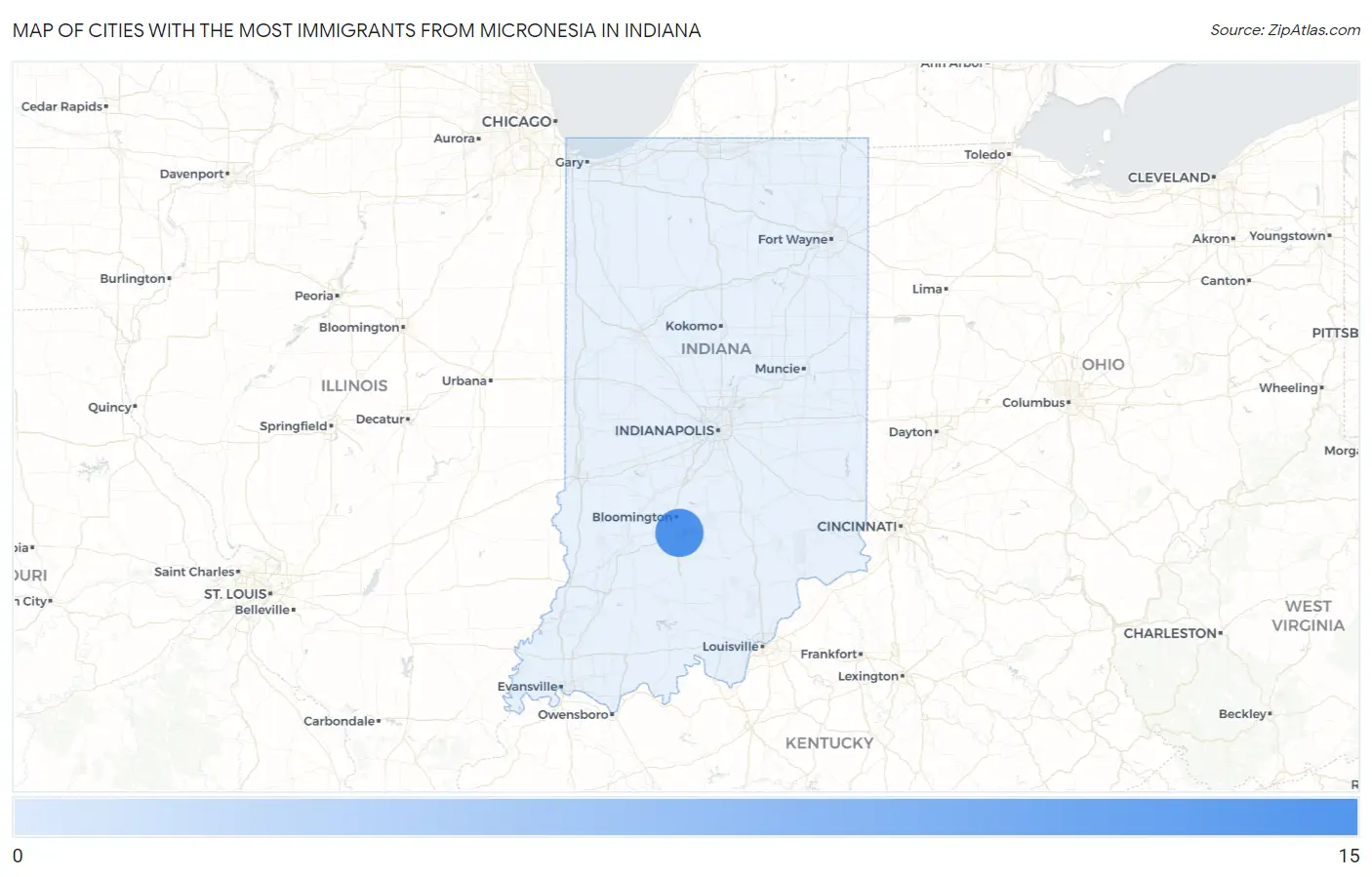 Cities with the Most Immigrants from Micronesia in Indiana Map