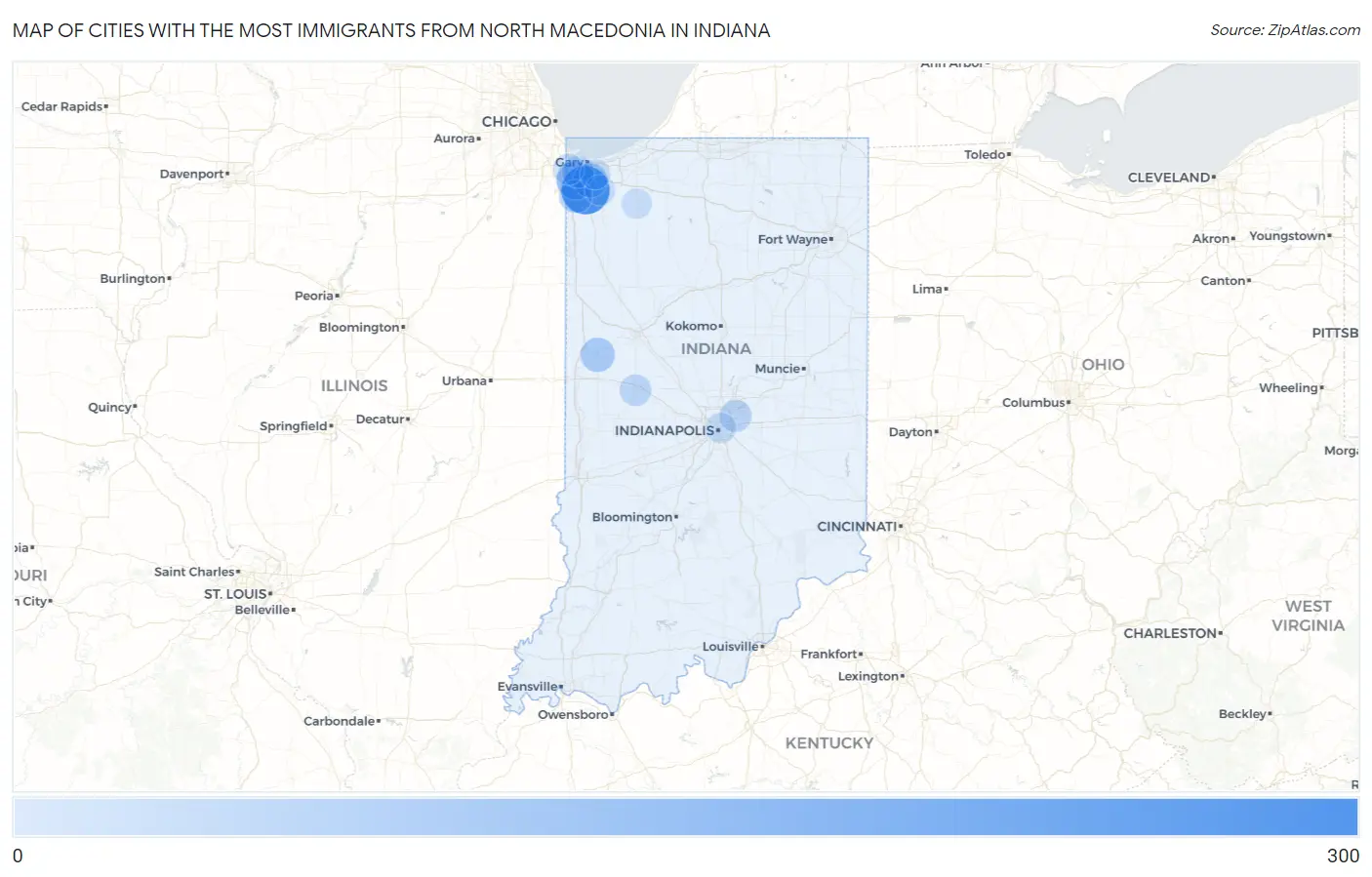 Cities with the Most Immigrants from North Macedonia in Indiana Map