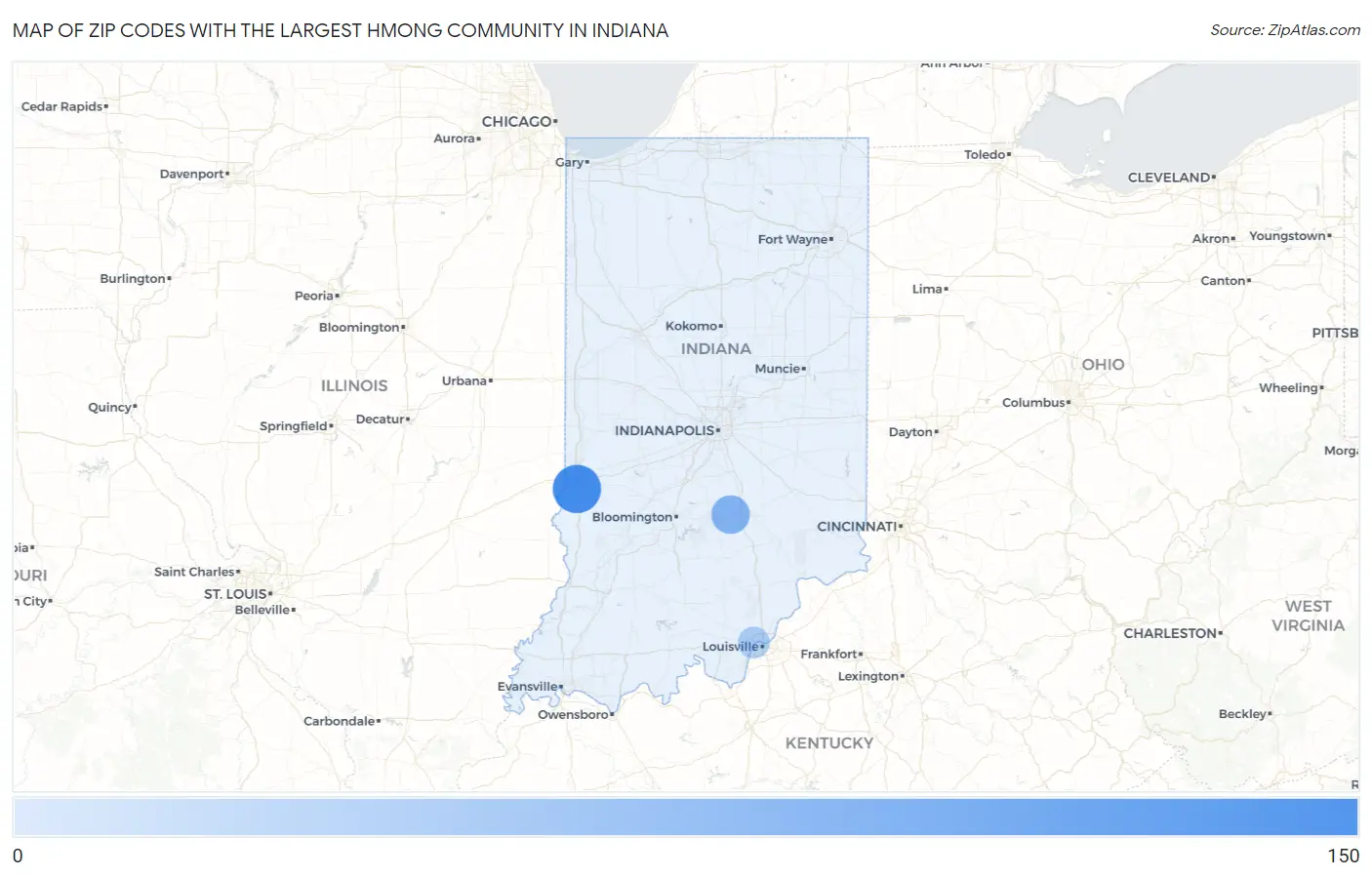 Zip Codes with the Largest Hmong Community in Indiana Map