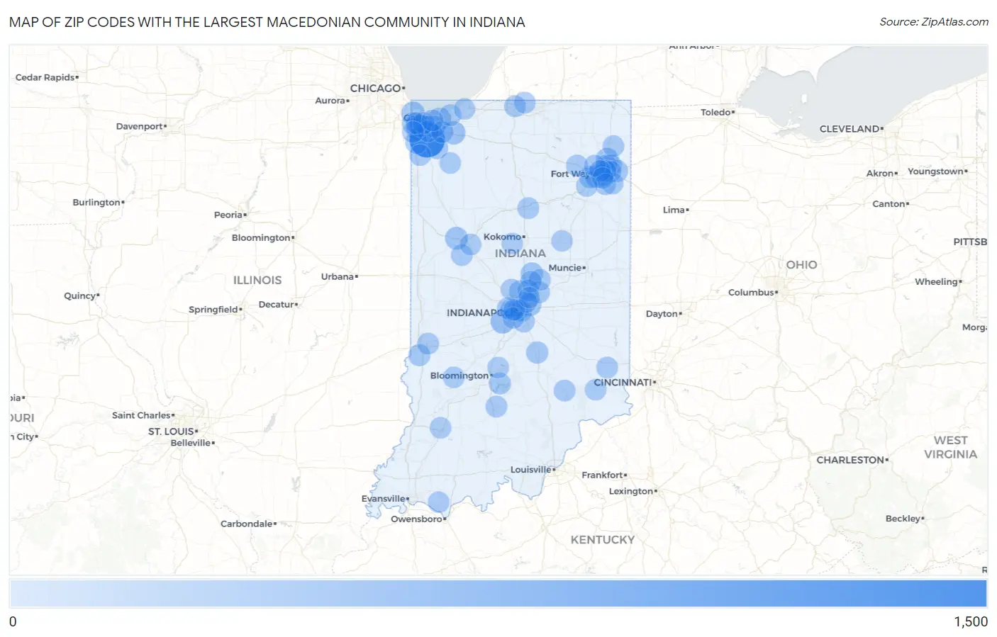 Zip Codes with the Largest Macedonian Community in Indiana Map