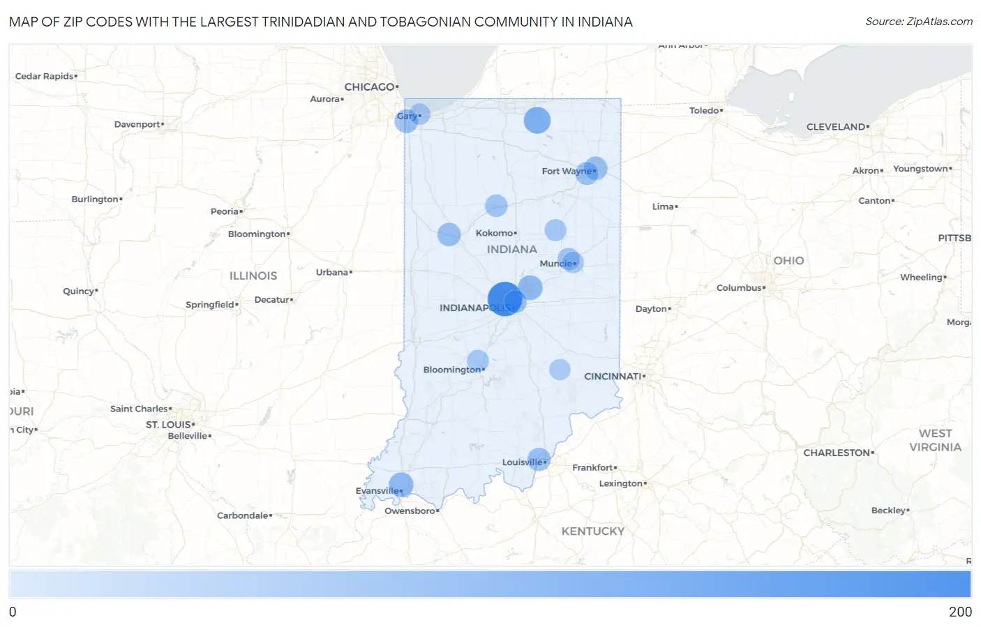 Zip Codes with the Largest Trinidadian and Tobagonian Community in Indiana Map