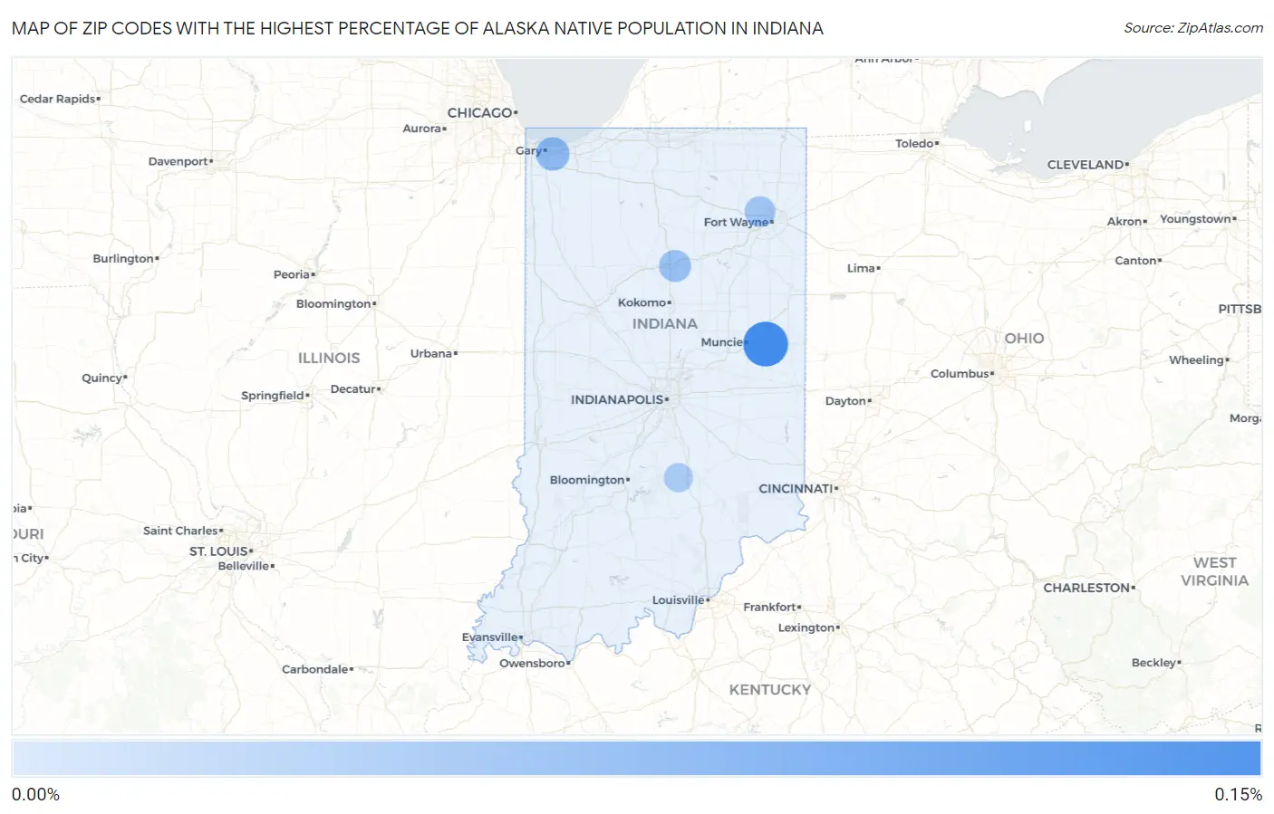 Zip Codes with the Highest Percentage of Alaska Native Population in Indiana Map