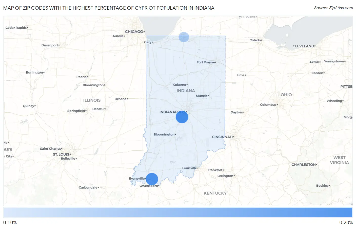 Zip Codes with the Highest Percentage of Cypriot Population in Indiana Map