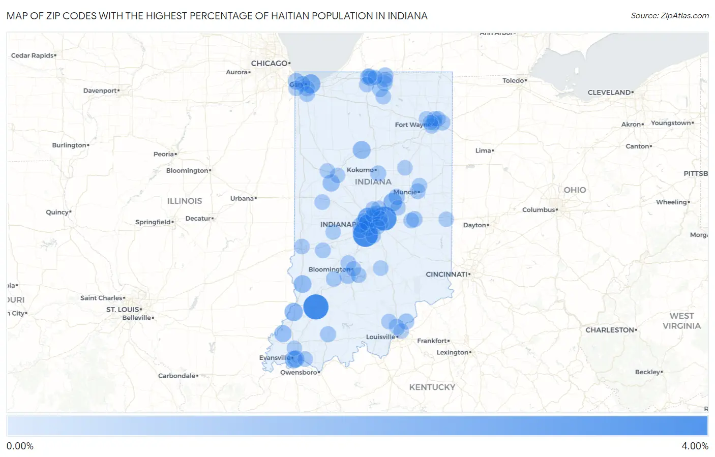 Zip Codes with the Highest Percentage of Haitian Population in Indiana Map