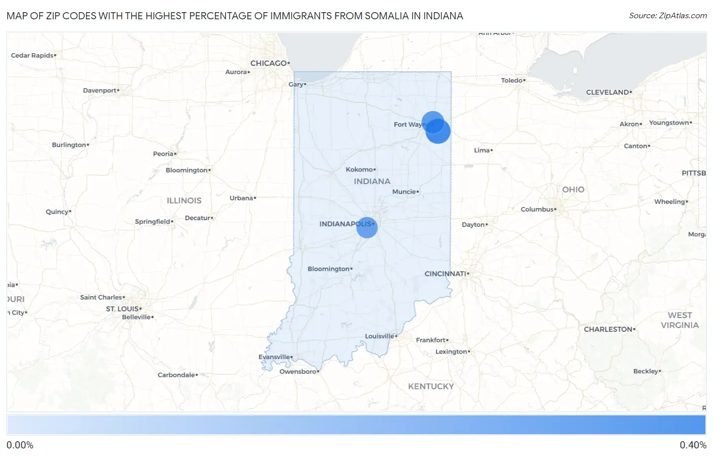 Zip Codes with the Highest Percentage of Immigrants from Somalia in Indiana Map