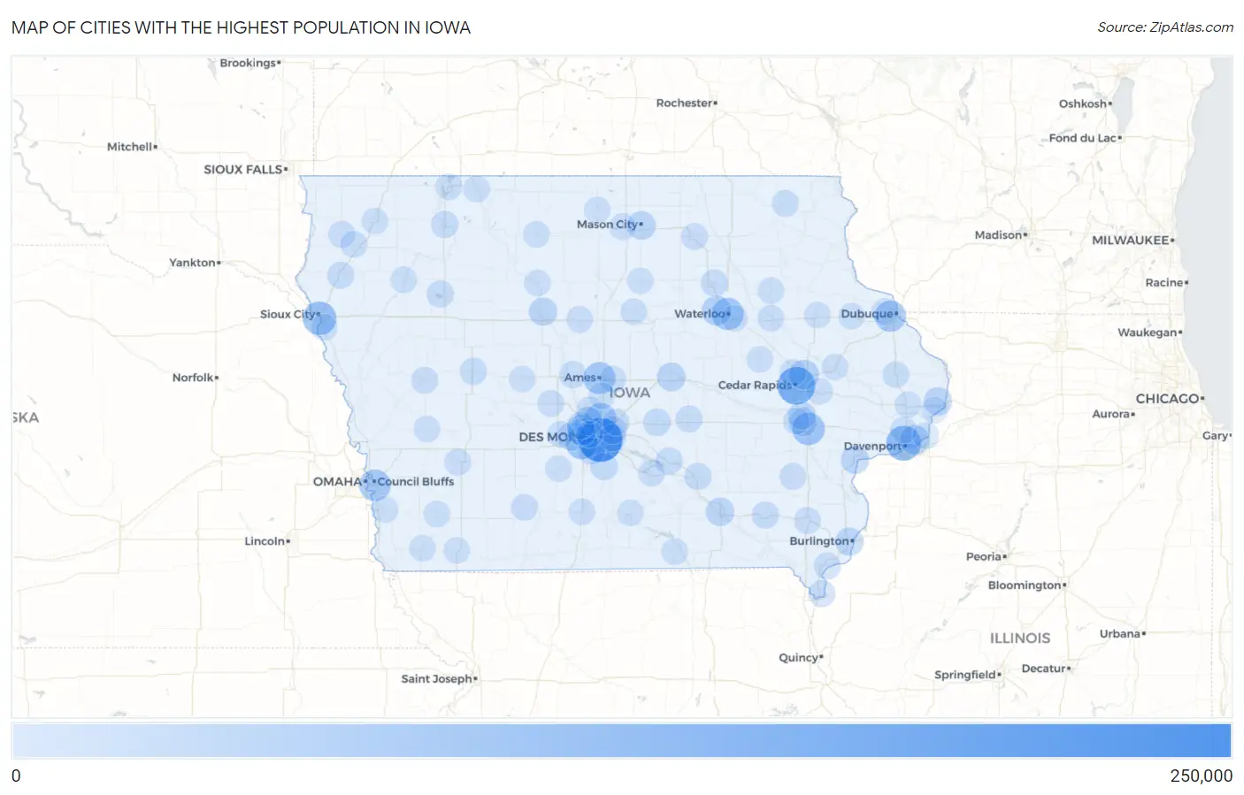 Cities with the Highest Population in Iowa Map