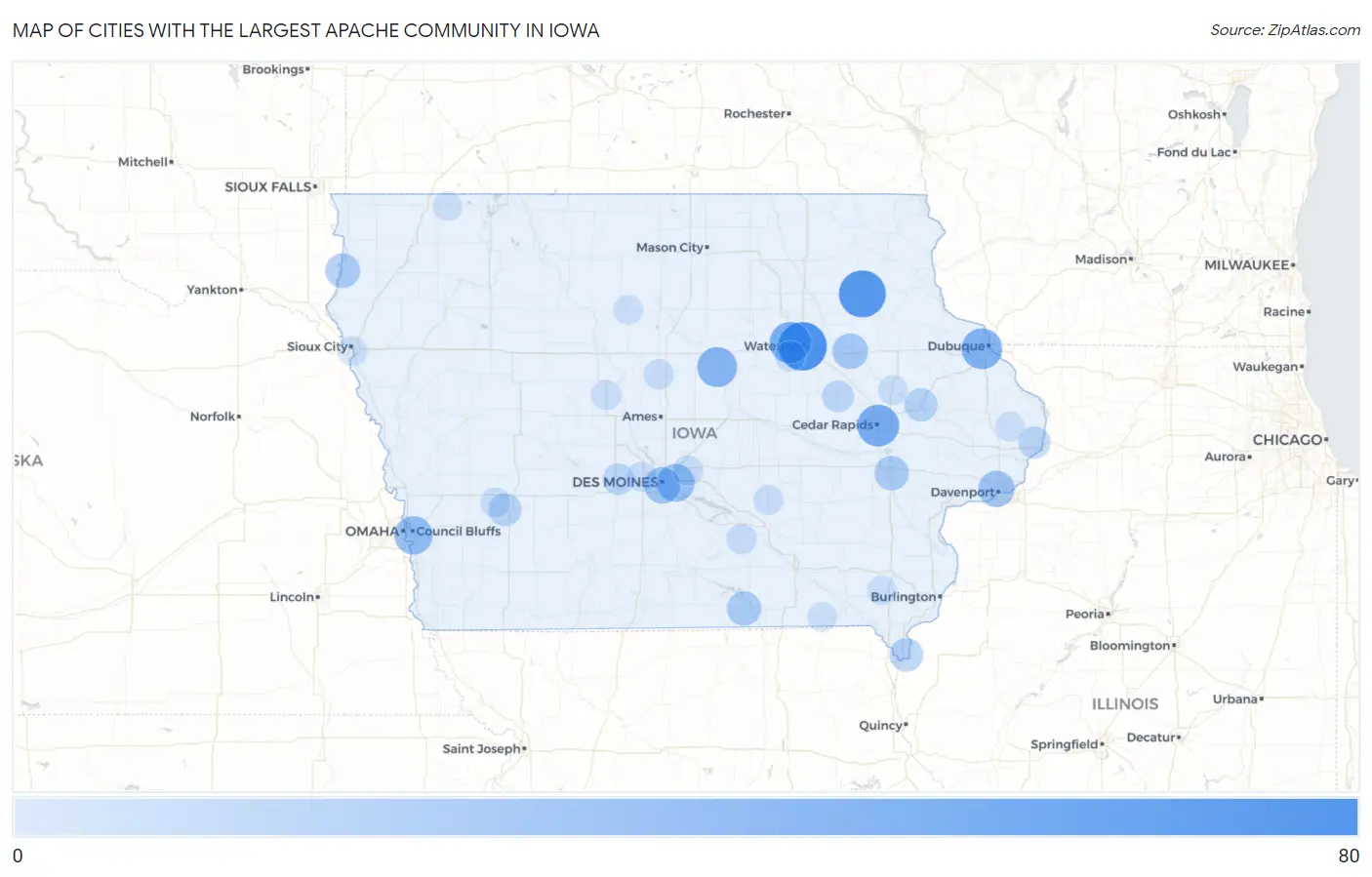 Cities with the Largest Apache Community in Iowa Map