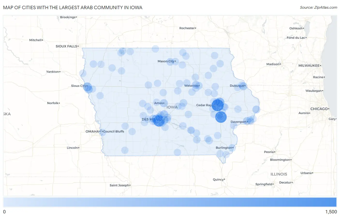 Cities with the Largest Arab Community in Iowa Map