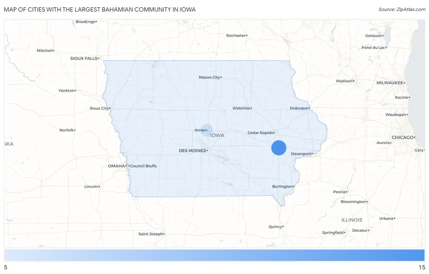 Cities with the Largest Bahamian Community in Iowa Map