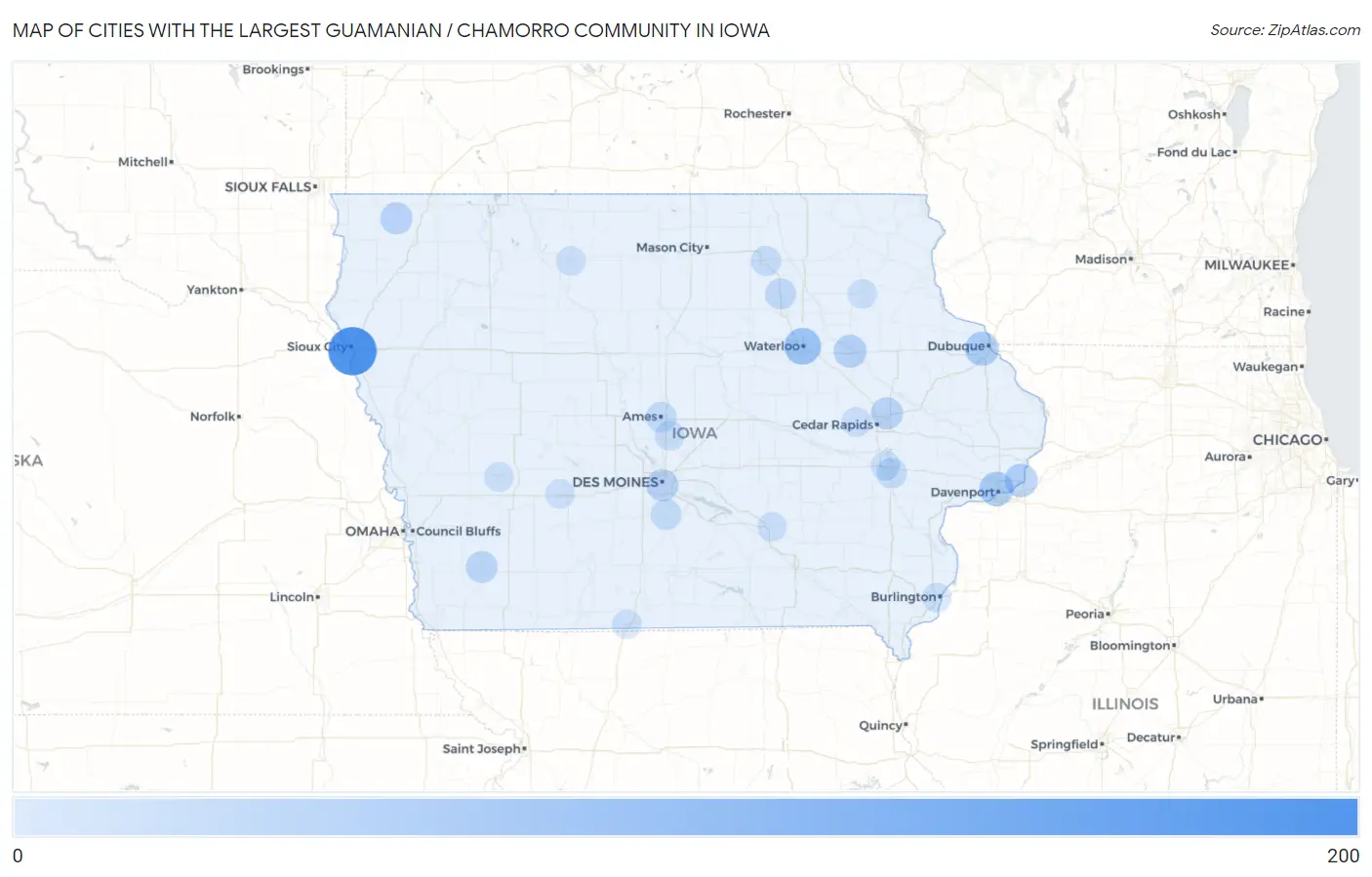 Cities with the Largest Guamanian / Chamorro Community in Iowa Map