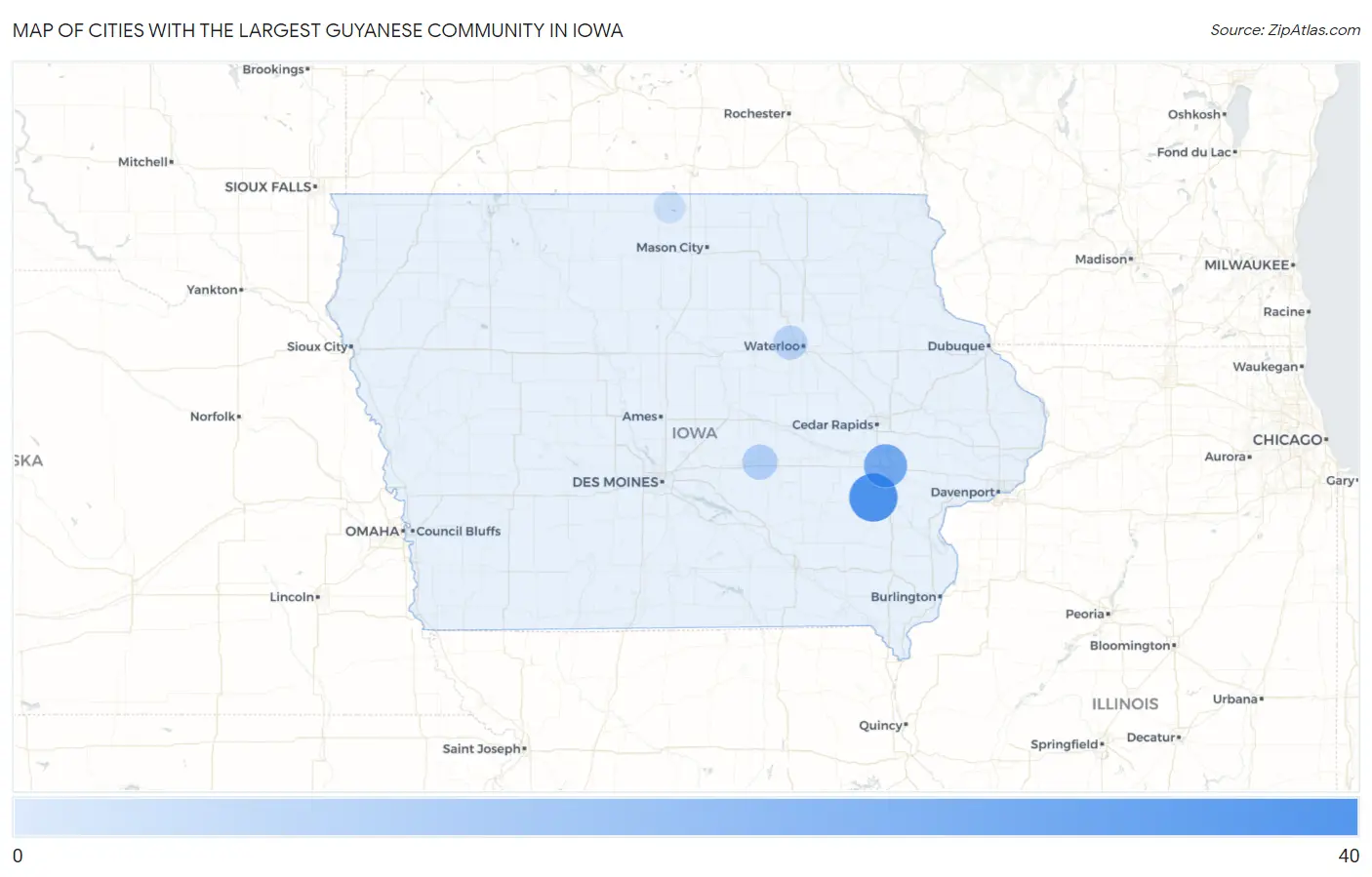 Cities with the Largest Guyanese Community in Iowa Map